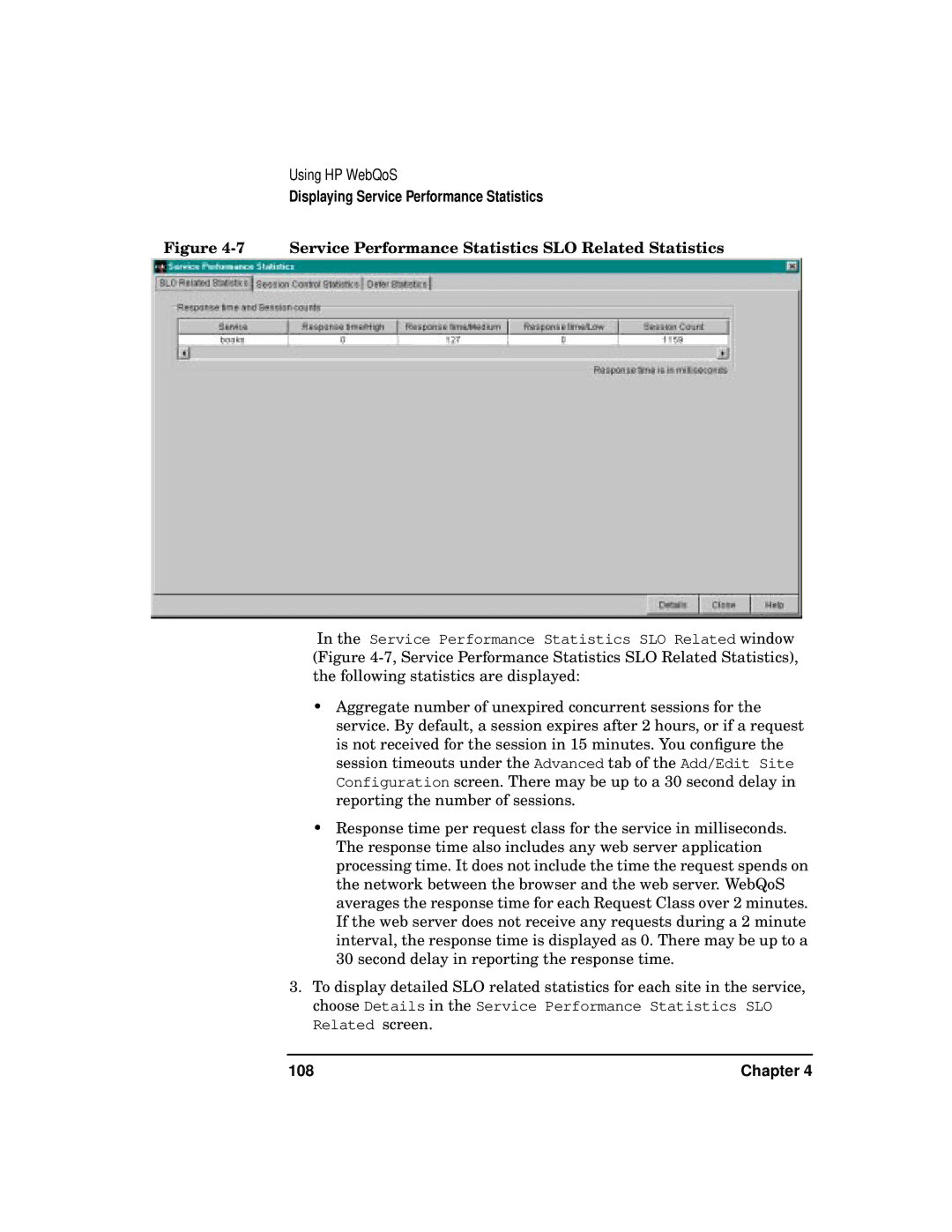 HP WebQoS Software manual Service Performance Statistics SLO Related Statistics, Chapter 