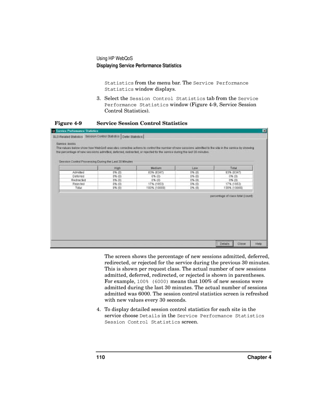 HP WebQoS Software manual Service Session Control Statistics, Chapter 