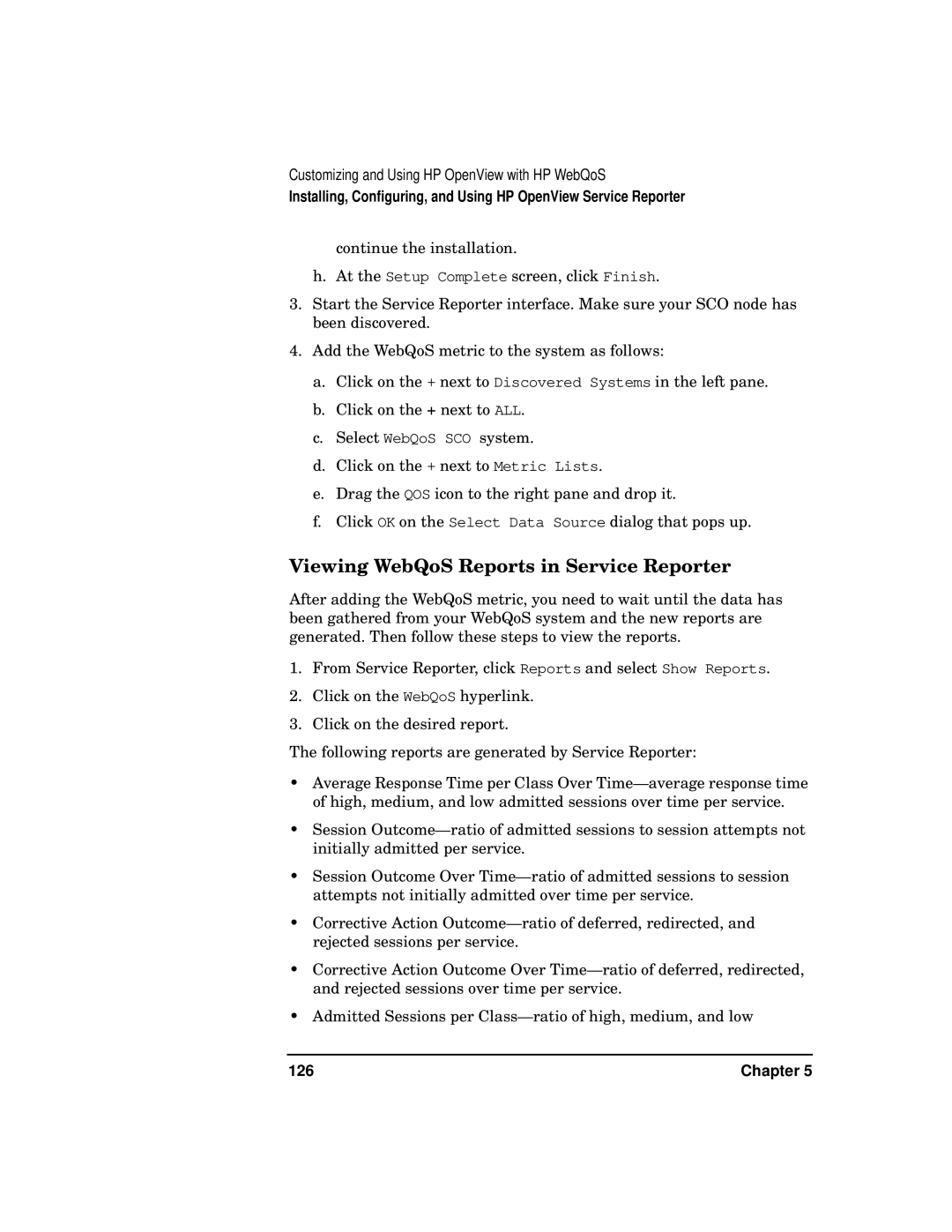 HP WebQoS Software manual Viewing WebQoS Reports in Service Reporter, Chapter 