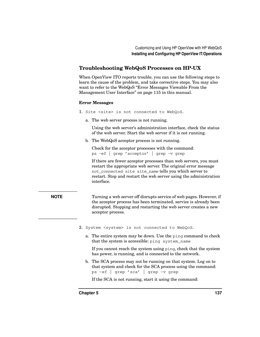 HP WebQoS Software manual Troubleshooting WebQoS Processes on HP-UX, Error Messages 