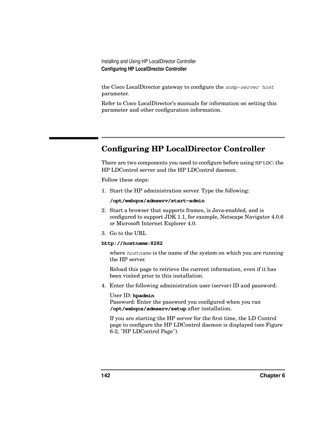 HP WebQoS Software manual Conﬁguring HP LocalDirector Controller, Chapter 