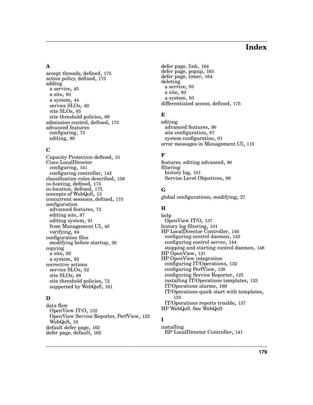 HP WebQoS Software manual Index, 179 