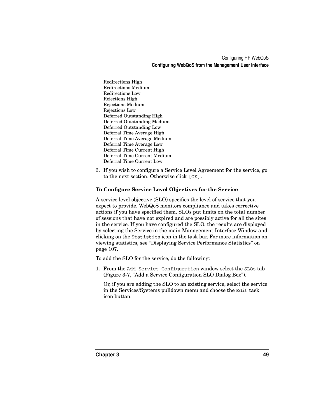 HP WebQoS Software manual To Conﬁgure Service Level Objectives for the Service 