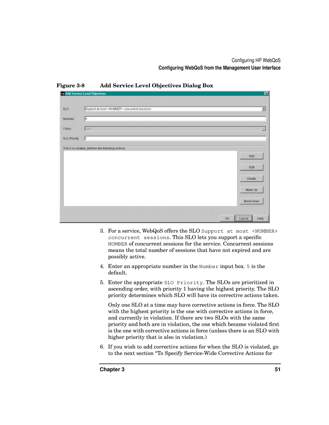 HP WebQoS Software manual Add Service Level Objectives Dialog Box 