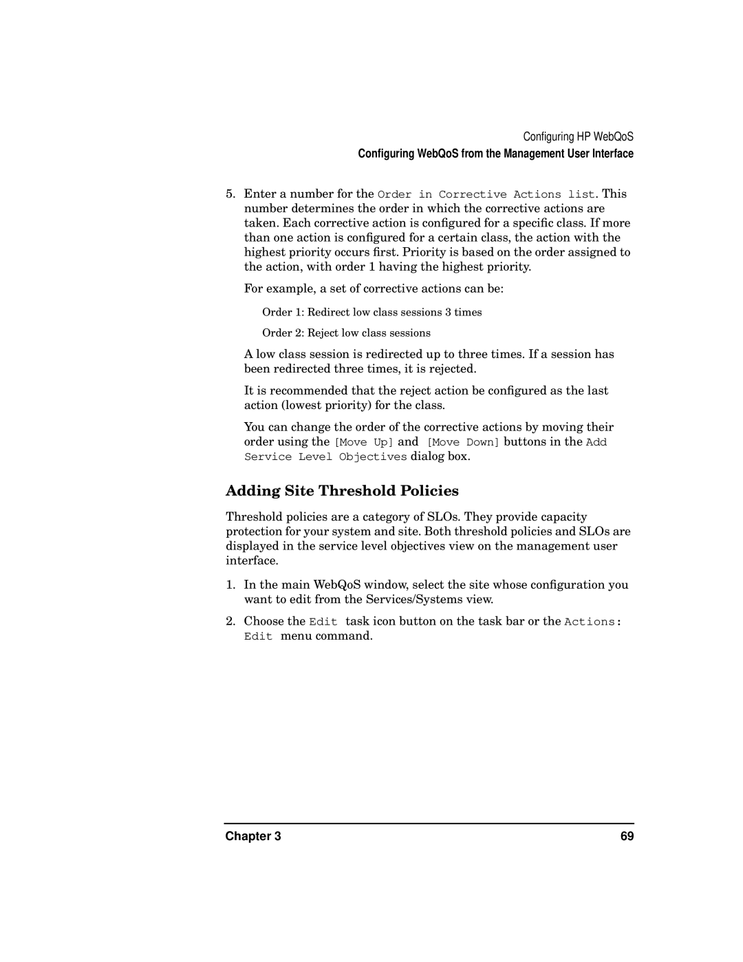 HP WebQoS Software manual Adding Site Threshold Policies 