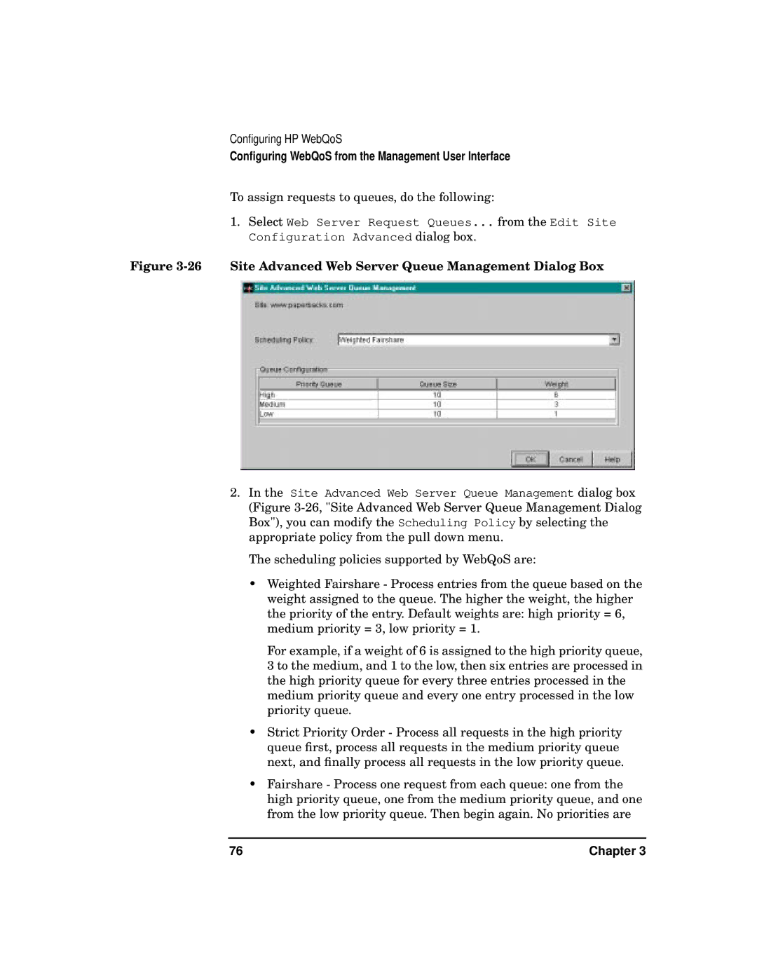 HP WebQoS Software manual Site Advanced Web Server Queue Management Dialog Box 