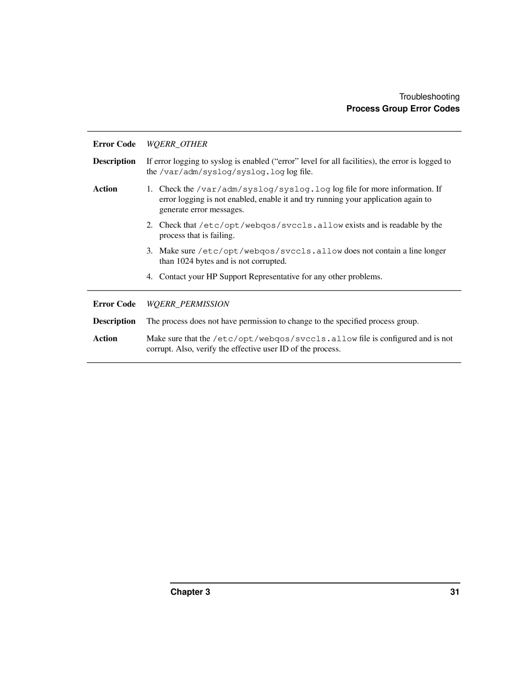 HP WebQoS Software manual Error Code Wqerrother, Error Code Wqerrpermission 