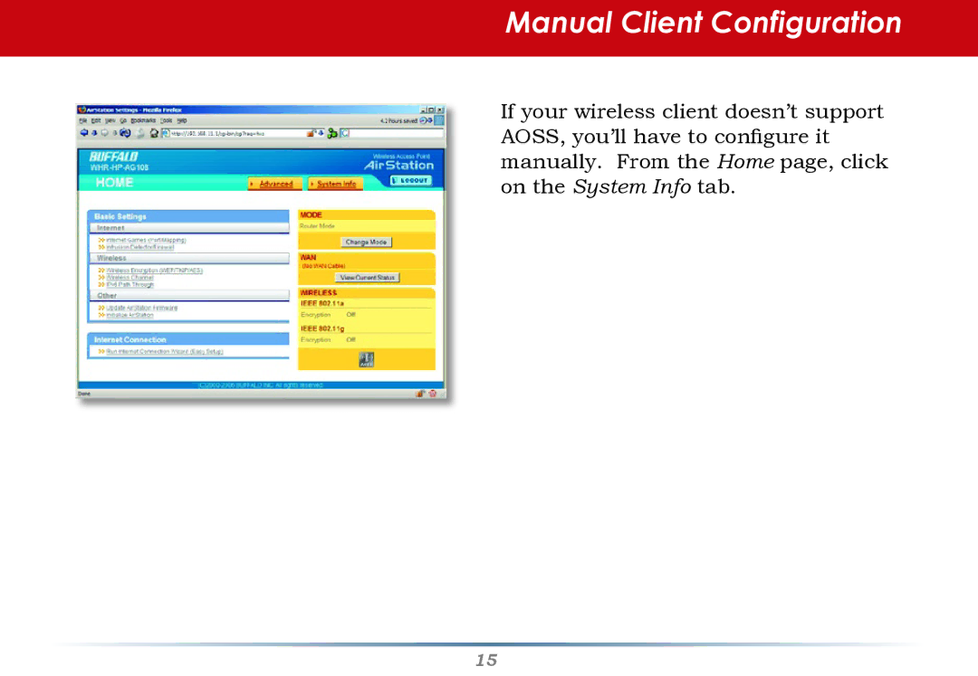 HP WHR--AG108 manual Manual Client Configuration 