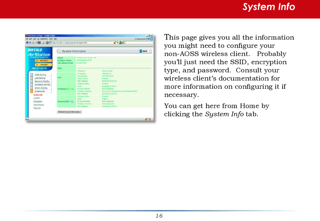 HP WHR--AG108 manual System Info 