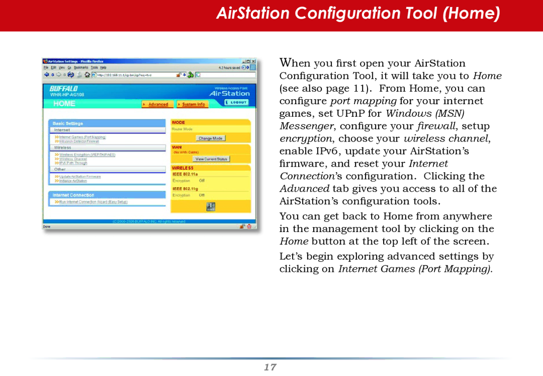 HP WHR--AG108 manual AirStation Configuration Tool Home 