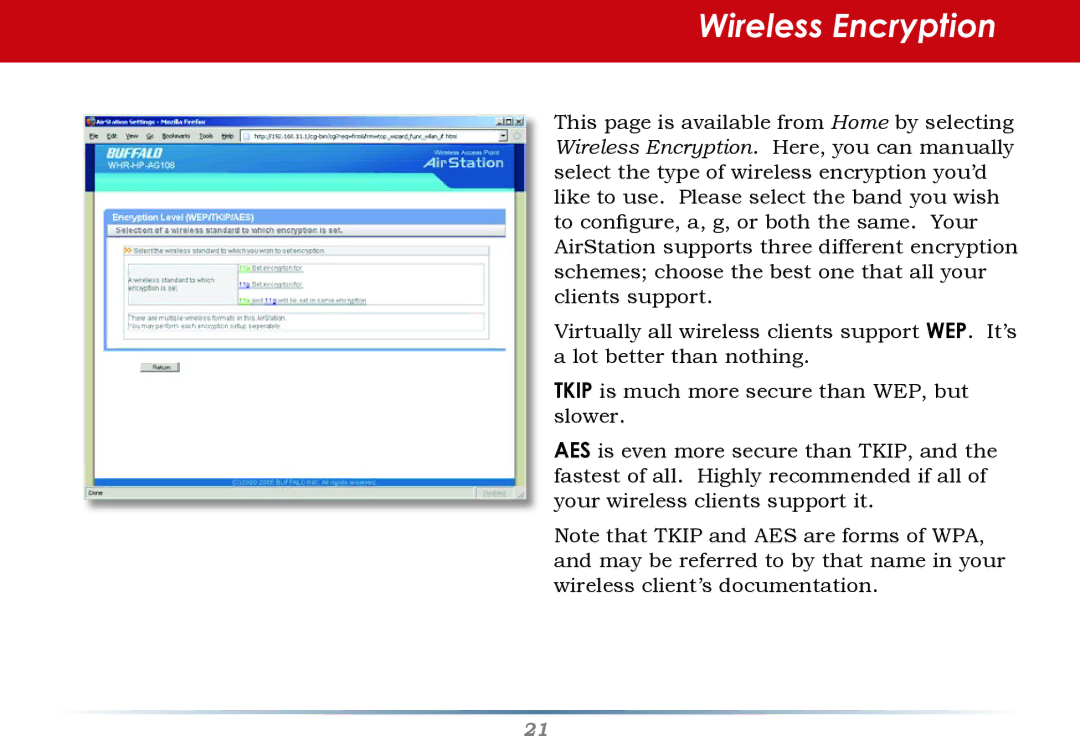 HP WHR--AG108 manual Wireless Encryption 