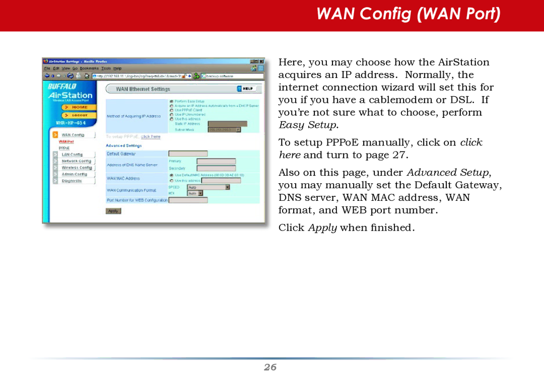 HP WHR--AG108 manual WAN Config WAN Port 