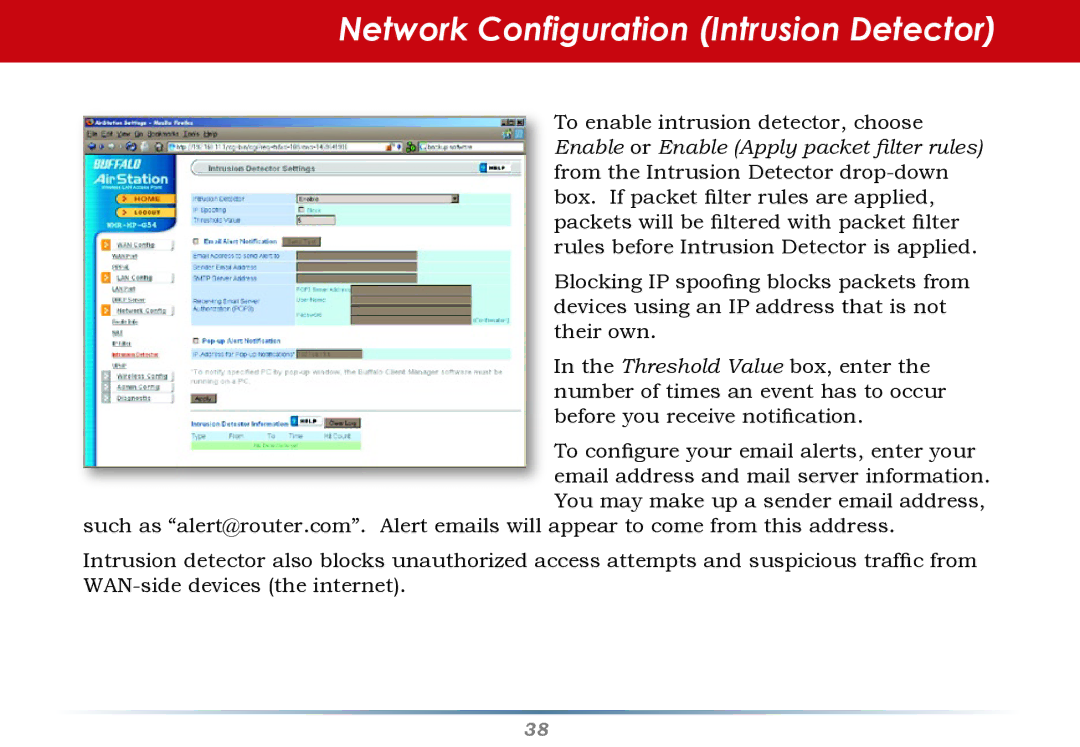 HP WHR--AG108 manual Network Configuration Intrusion Detector 