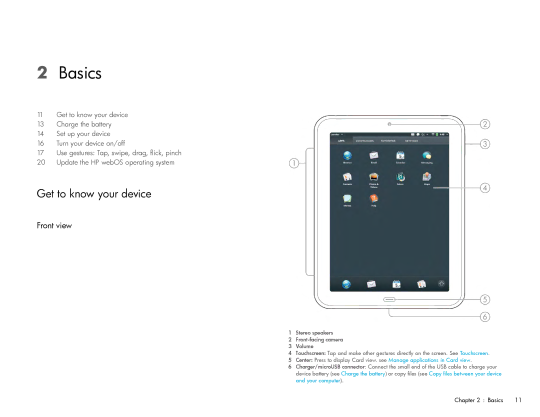 HP Wi-Fi manual Basics, Get to know your device, Front view 