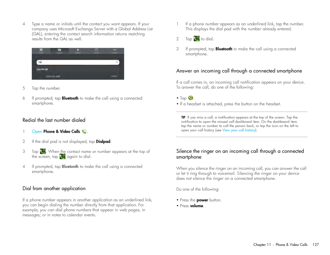 HP Wi-Fi manual Redial the last number dialed, Dial from another application 