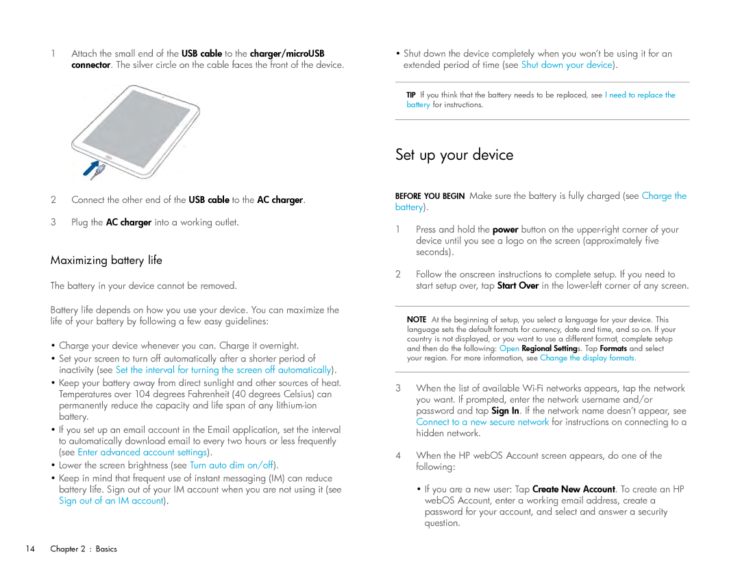 HP Wi-Fi manual Set up your device, Maximizing battery life 