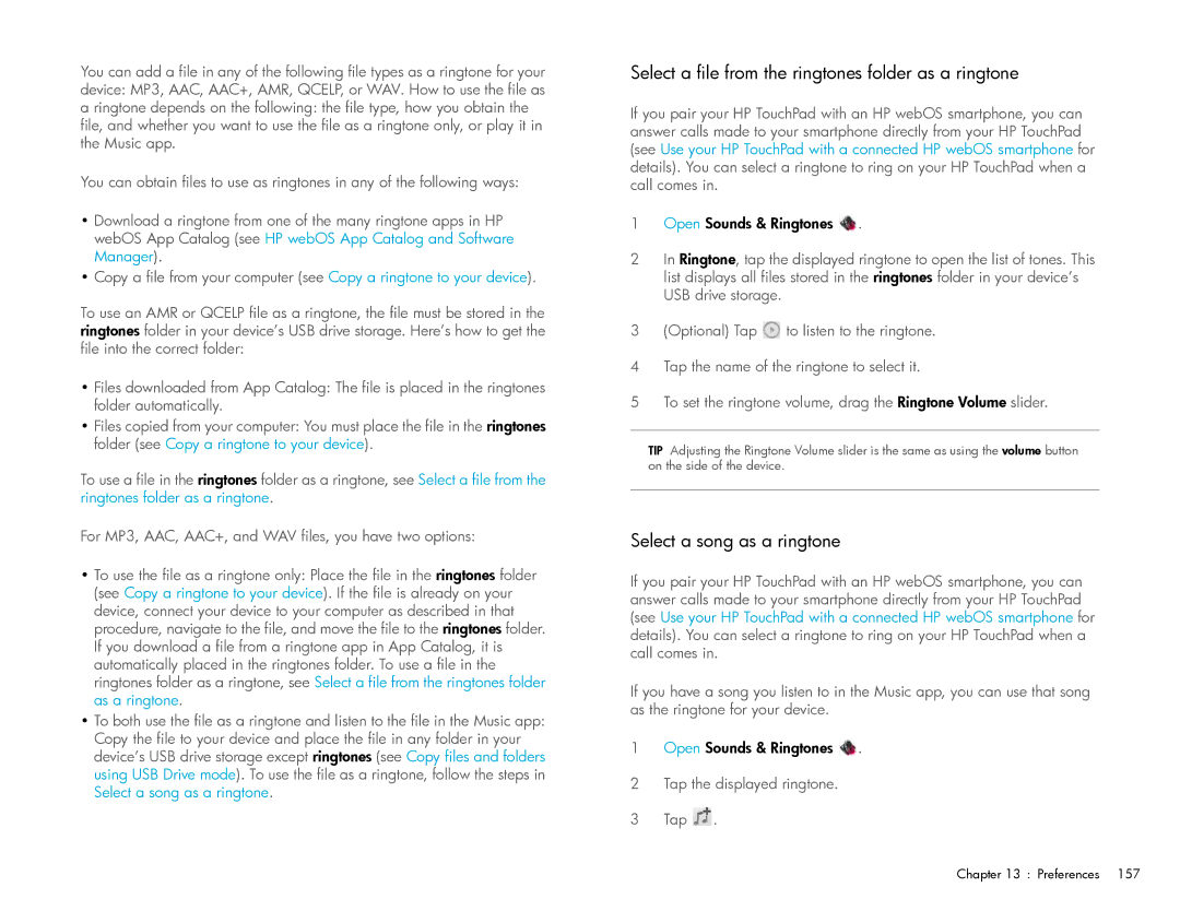 HP Wi-Fi manual Select a file from the ringtones folder as a ringtone, Select a song as a ringtone 