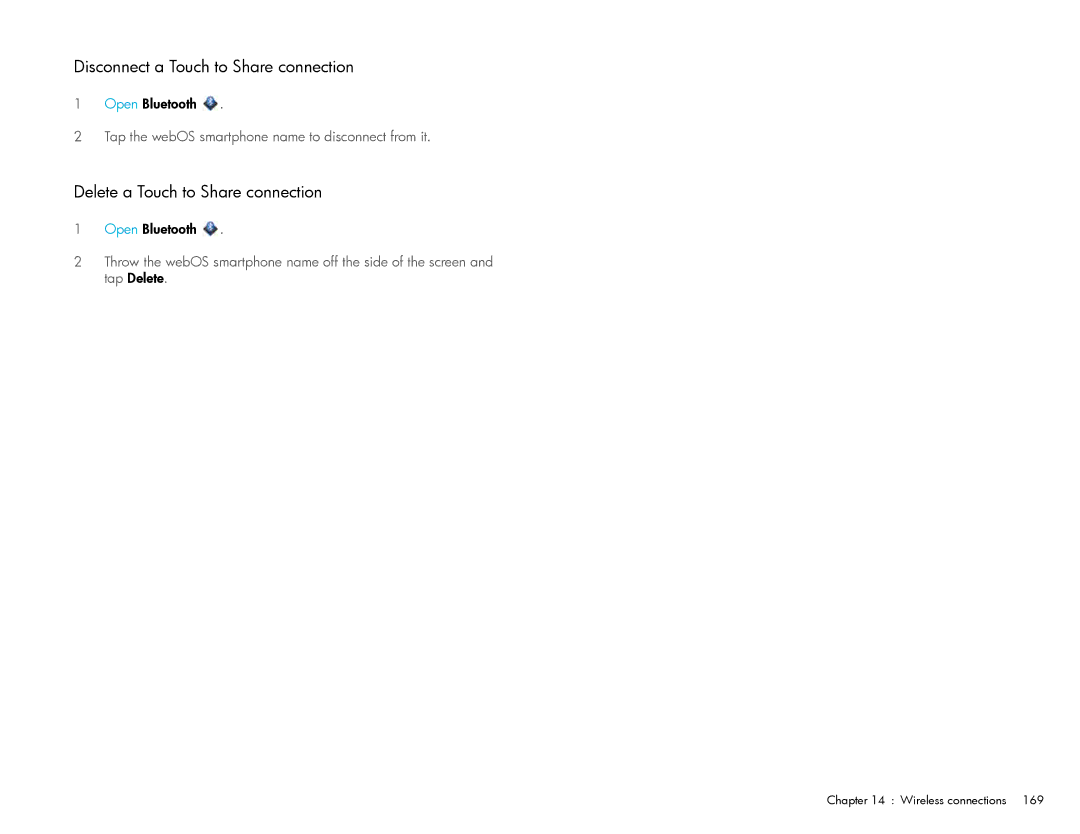 HP Wi-Fi manual Disconnect a Touch to Share connection, Delete a Touch to Share connection 