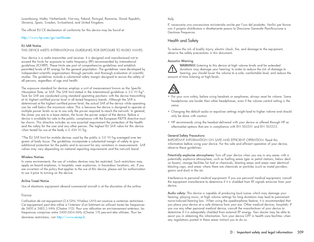 HP Wi-Fi manual Health and Safety 