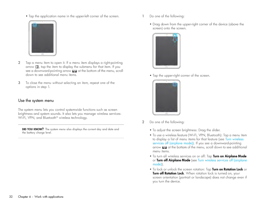 HP Wi-Fi manual Use the system menu 