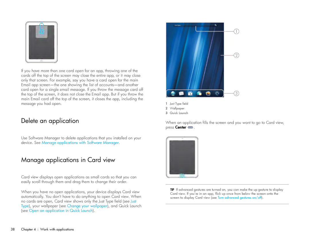 HP Wi-Fi manual Delete an application, Manage applications in Card view 