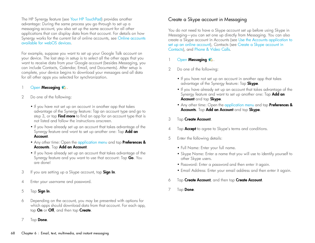 HP Wi-Fi manual Create a Skype account in Messaging 