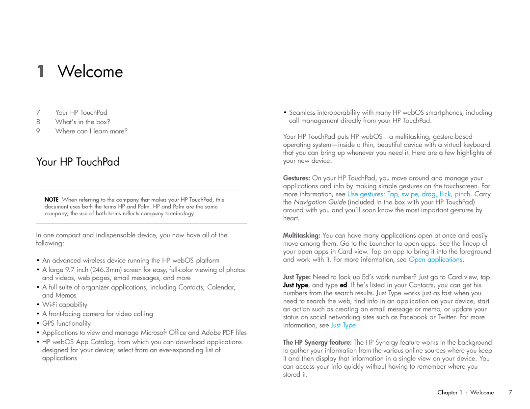 HP Wi-Fi manual Welcome, Your HP TouchPad 