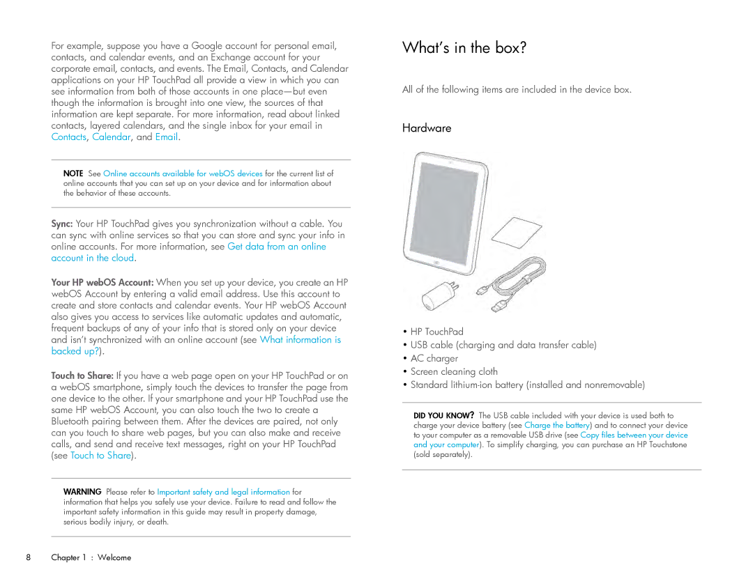 HP Wi-Fi manual What’s in the box?, Hardware 