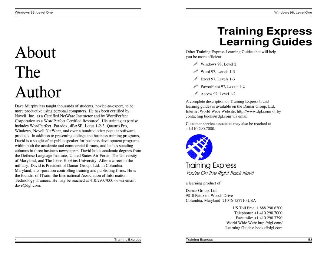 HP Windows 98 Training express manual About Author, Training Express Learning Guides 