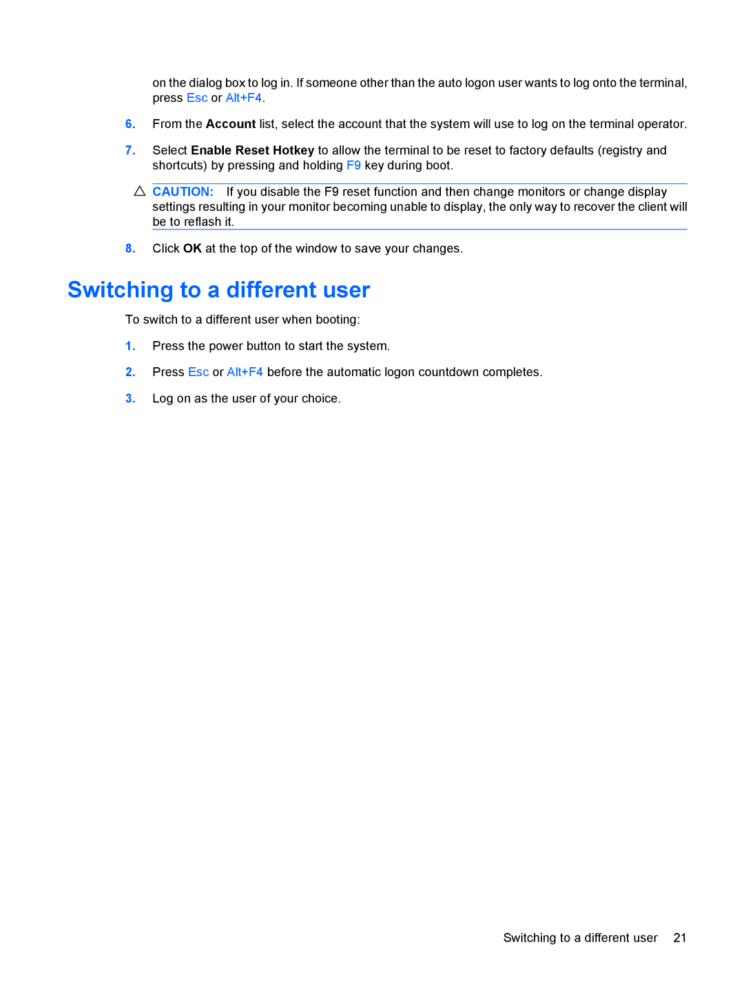 HP t5530, Windows CE 5.0 manual Switching to a different user 