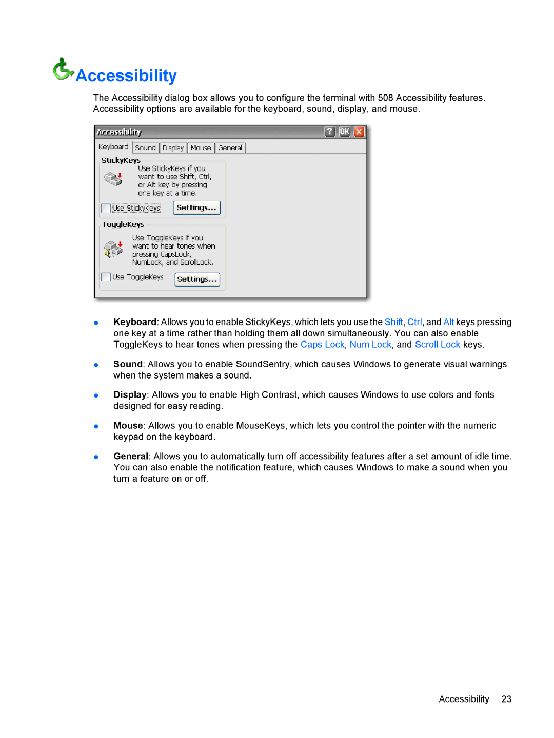 HP t5530, Windows CE 5.0 manual Accessibility 