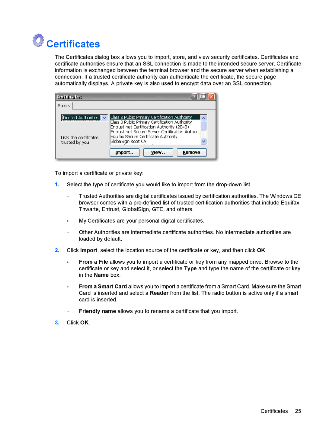 HP t5530, Windows CE 5.0 manual Certificates 