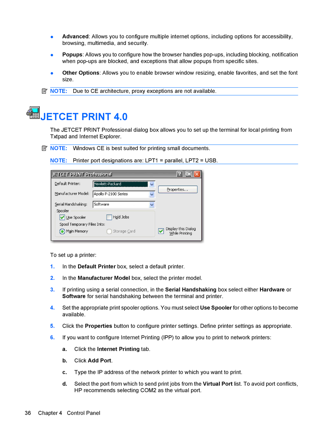 HP Windows CE 5.0, t5530 manual Jetcet Print 