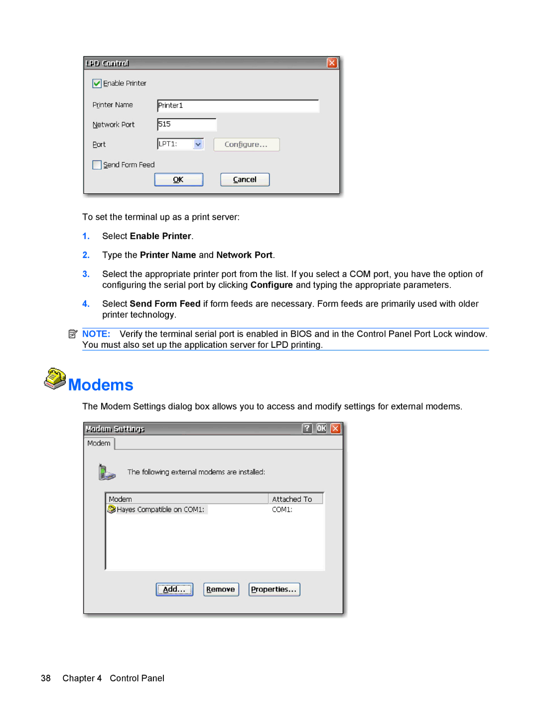 HP Windows CE 5.0, t5530 manual Modems 