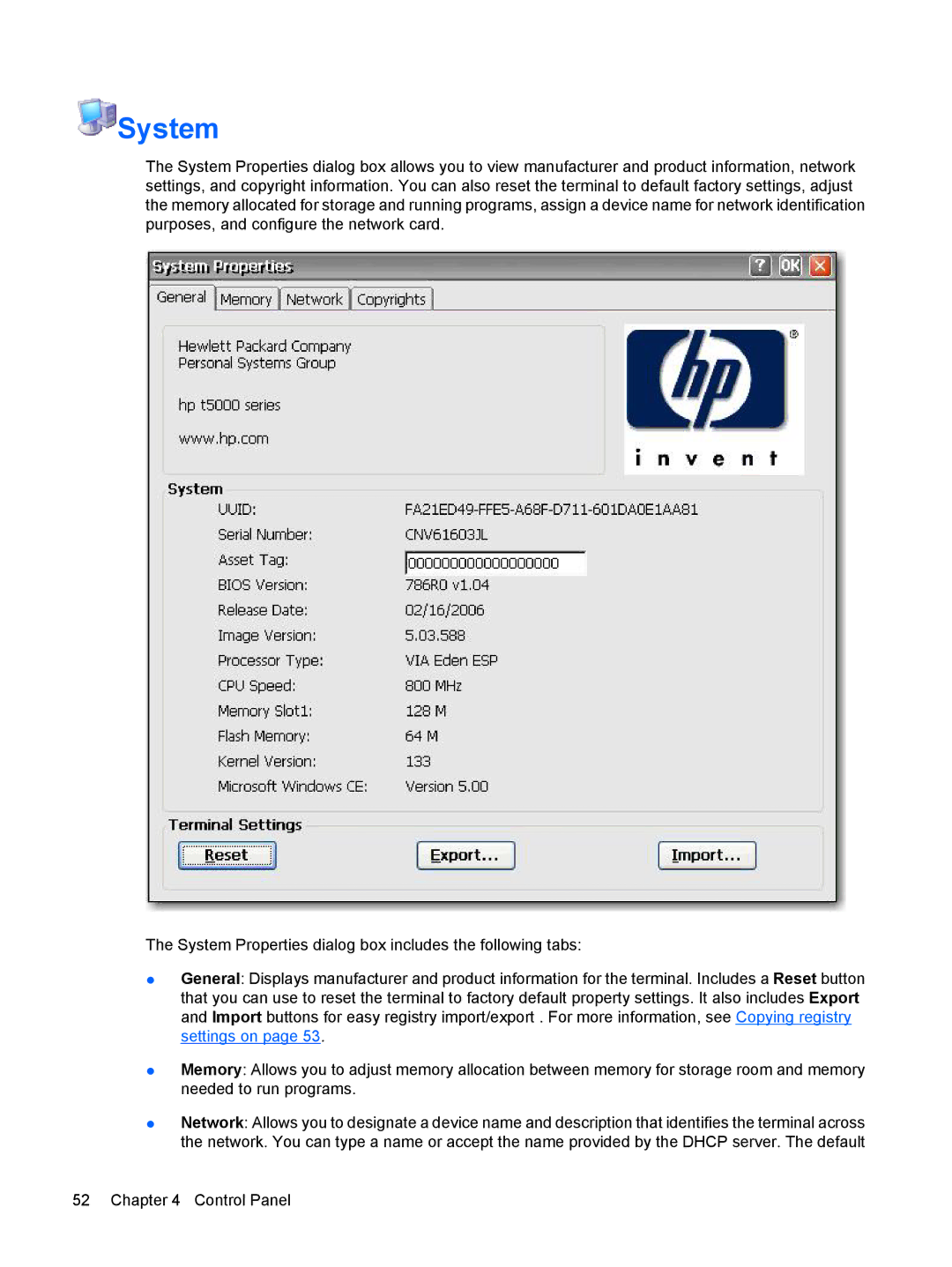 HP Windows CE 5.0, t5530 manual System 