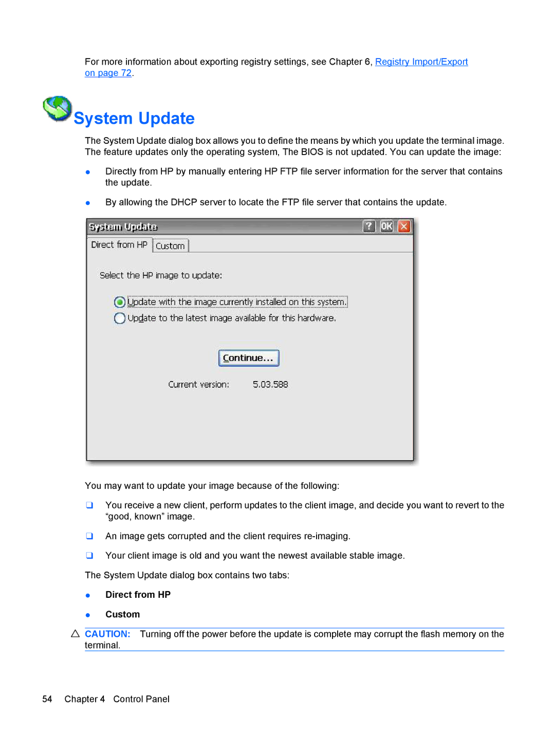 HP Windows CE 5.0, t5530 manual System Update 