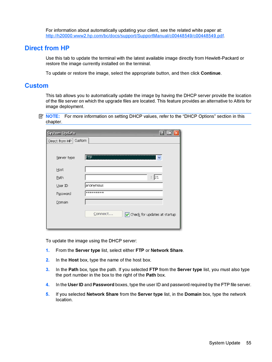 HP t5530, Windows CE 5.0 manual Direct from HP, Custom 