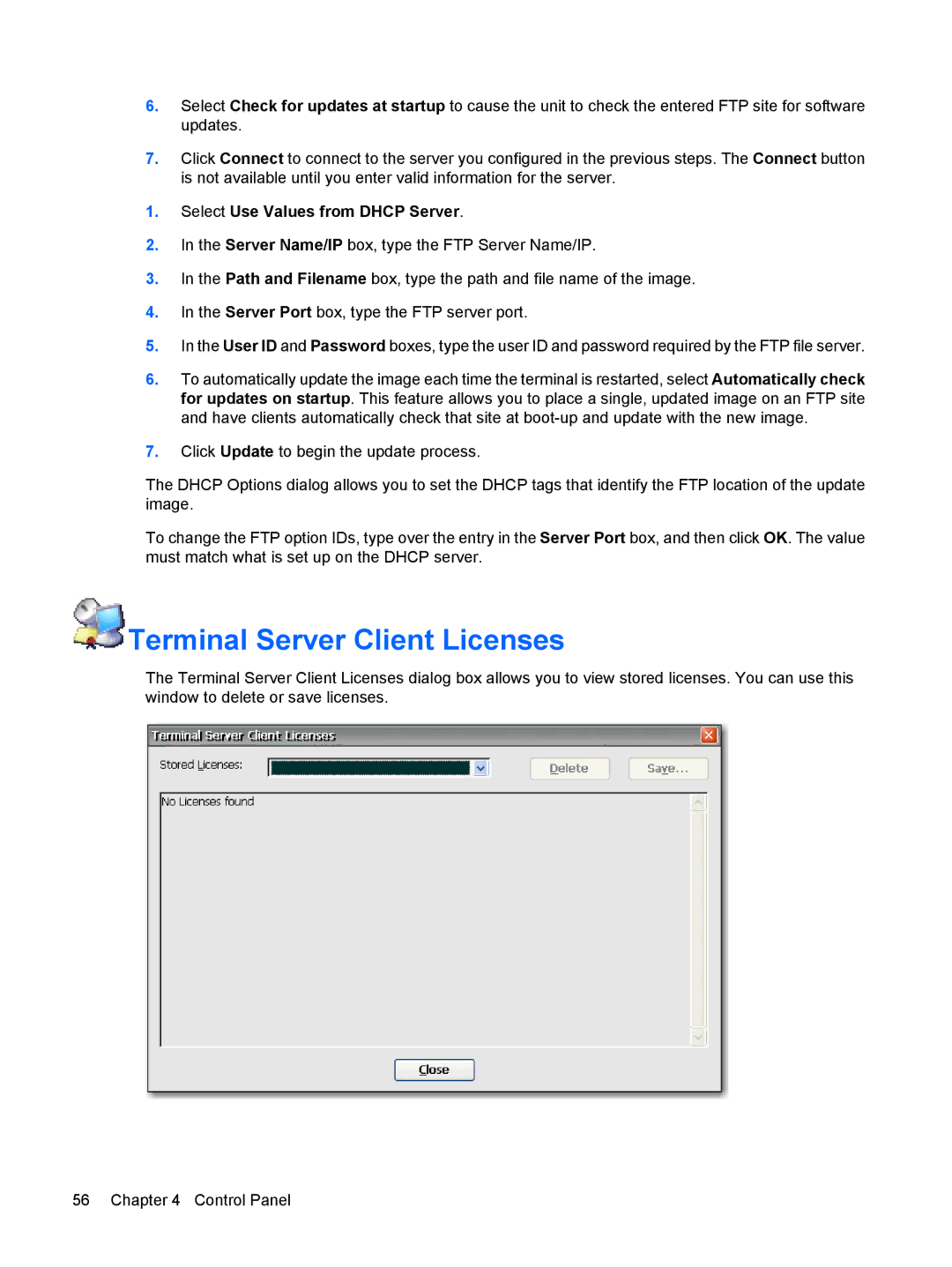 HP Windows CE 5.0, t5530 manual Terminal Server Client Licenses, Select Use Values from Dhcp Server 