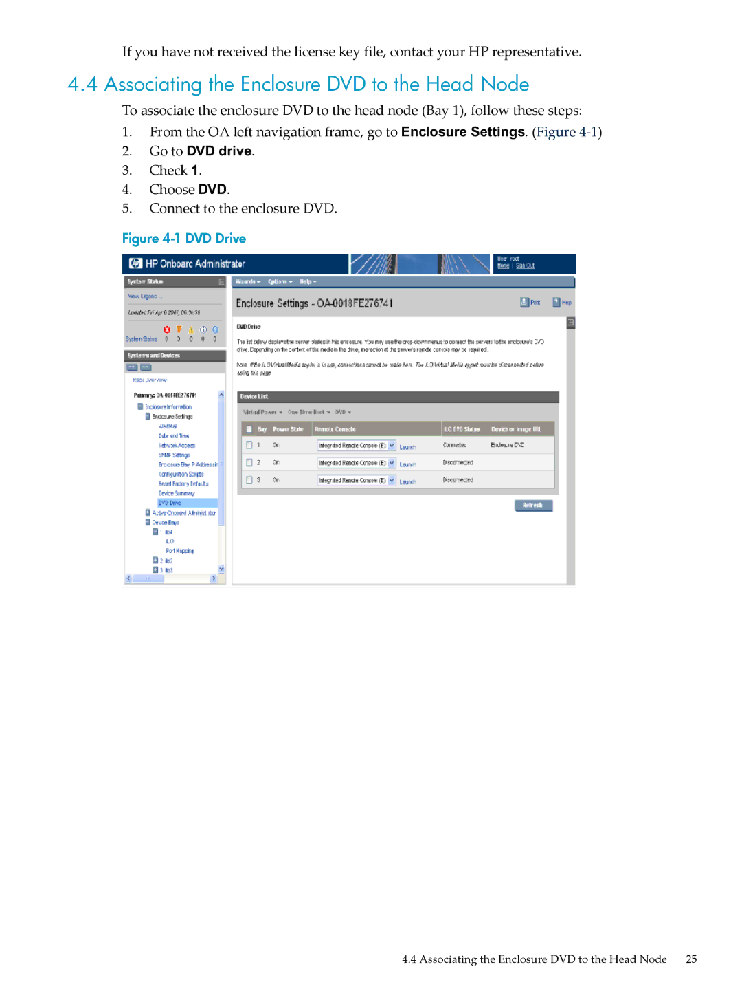 HP Workgroup System AWSXCIG-1A manual Associating the Enclosure DVD to the Head Node 