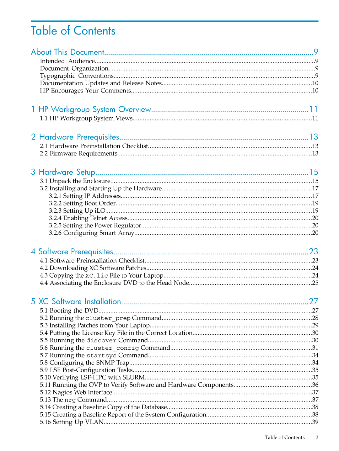 HP Workgroup System AWSXCIG-1A manual Table of Contents 