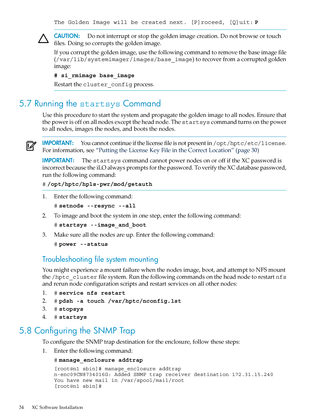 HP Workgroup System AWSXCIG-1A manual Running the startsys Command, Configuring the Snmp Trap 