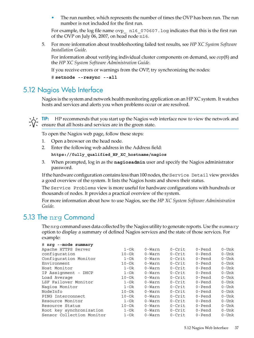 HP Workgroup System AWSXCIG-1A manual Nagios Web Interface, Nrg Command 