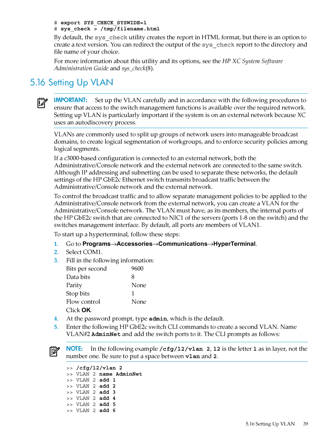 HP Workgroup System AWSXCIG-1A manual Setting Up Vlan, Stop bits Flow control 