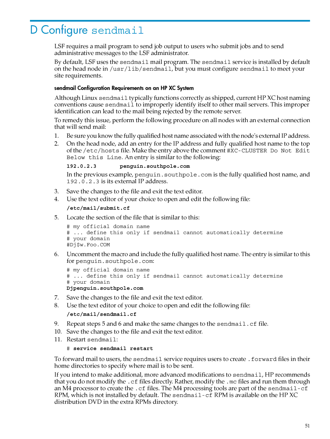 HP Workgroup System AWSXCIG-1A manual Configure sendmail, Locate the section of the file that is similar to this 