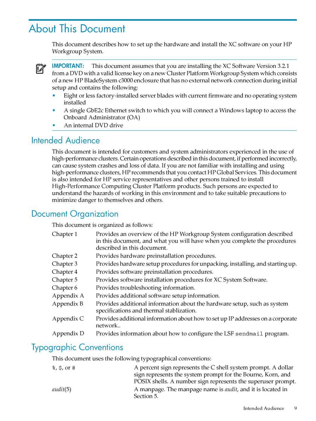 HP Workgroup System AWSXCIG-1A About This Document, Intended Audience, Document Organization, Typographic Conventions 