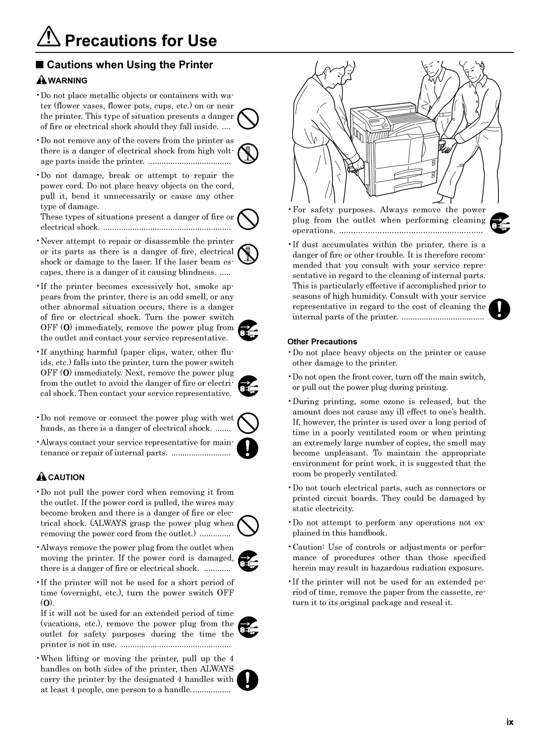 HP WP36/50 manual Precautions for Use 