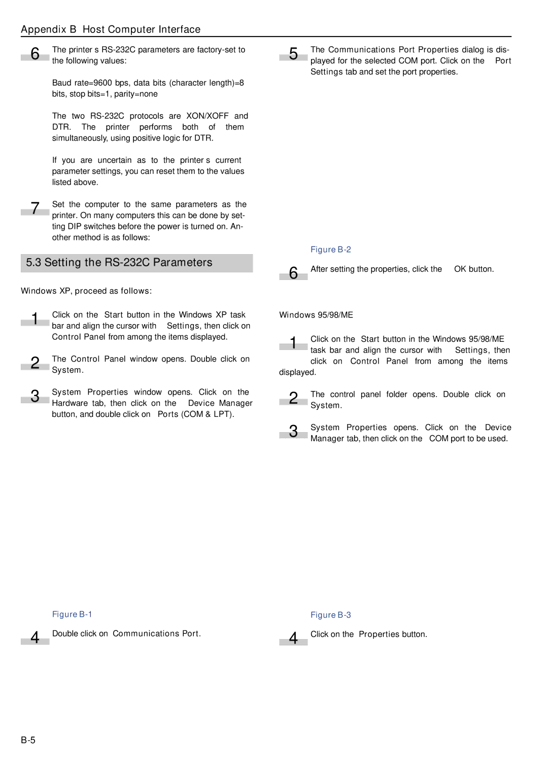 HP WP36/50 manual Setting the RS-232C Parameters, Windows XP, proceed as follows, System, Windows 95/98/ME 