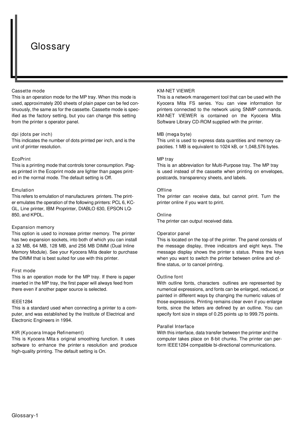 HP WP36/50 manual Glossary 