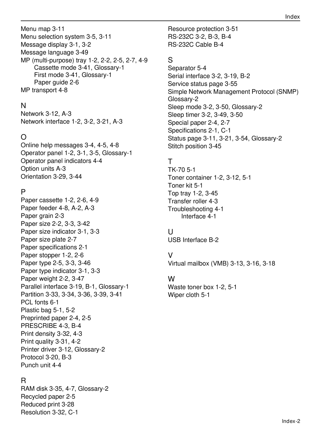 HP WP36/50 manual Index 