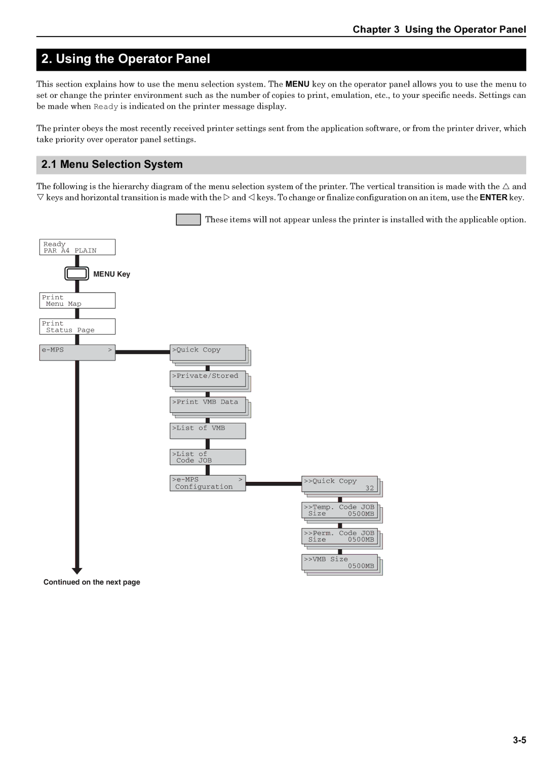 HP WP36/50 manual Using the Operator Panel, Menu Selection System 